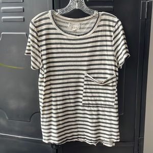 Current/Elliott Ecru/Black Distressed Cotton/Hemp Tee, prob size M